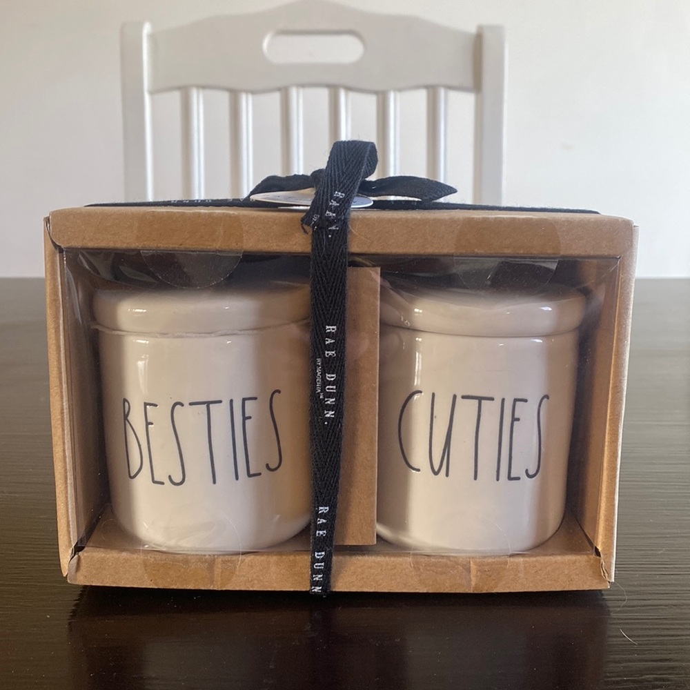Rae Dunn set of 2 x-small heart knob canisters